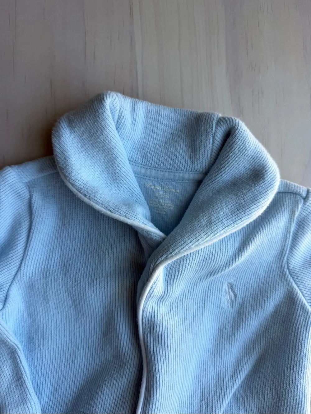 Ralph Lauren Baby Blue Shawl Collar One-Piece Romper